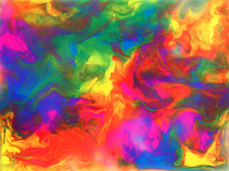 Color explosion. Acrylic hand painting with bright pink, blue, green and yellow colors. Colorful abstract psychedelic background. Hand made abstract artwork.