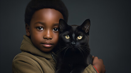 a black boy hugging a cat National Love Your Pet Day
