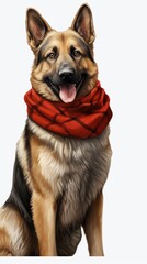 A german shepherd dog wearing a red scarf