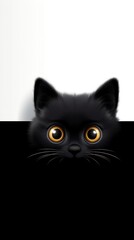 Fototapeta premium A black cat with yellow eyes peeking over a wall