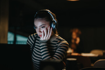 Successful b.businesswoman analyzing sales statistics in corporate office