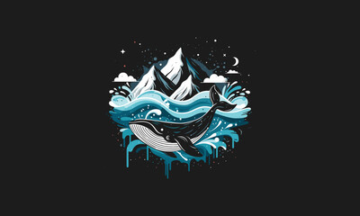 whale and mountain and sea vector illustration artwork design - obrazy, fototapety, plakaty