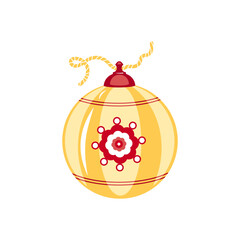 Christmas tree toy in folk style. Isolated glass ball. Colored decorative design element. Christmas trinkets and decorations. Cartoon vector illustration, icon, clip art