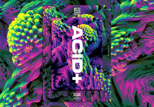 Psychedelic 3d Poster Design Layout with Abstract Form 