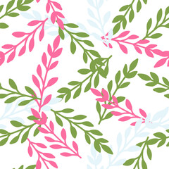 Elegant botanical wallpaper featuring a seamless pattern of leaves and blossoms