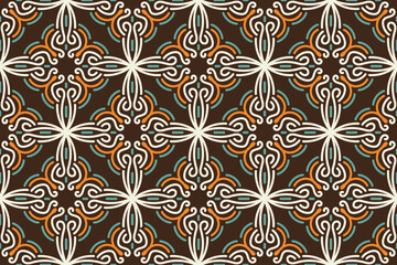 Seamless geometric pattern with floral elements on white background. vintage vector abstract design. Decorative lattice in Arabic style. Background for textile, fabric and wrapping.
