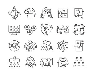 Teamwork and Cooperation Icons - Vector Line. Editable Stroke.