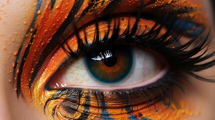 Macro photography of the eye of a woman with artistic makeup