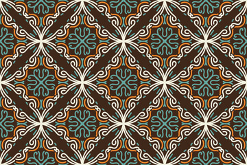 Seamless geometric pattern with floral elements on white background. vintage vector abstract design. Decorative lattice in Arabic style. Background for textile, fabric and wrapping.