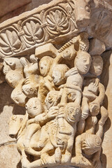 Antique chapel of Santiago el Viejo. Romanesque capital. Zamora. Spain