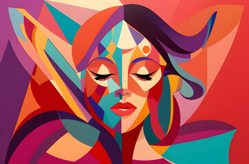 colourful Dynamic abstract woman portrait 
