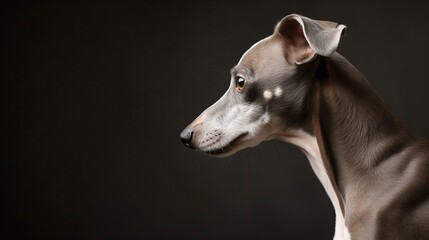 Elegant Italian Greyhound Dog Profile Portrait Professional Pet  on Dark Background - obrazy, fototapety, plakaty