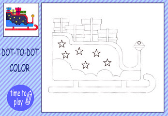 children's educational game. logic game. connect the dots by numbers. handwriting training. coloring book. New Year. Christmas. New Year's sleigh