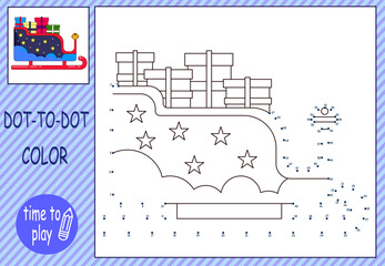 children's educational game. logic game. connect the dots by numbers. handwriting training. coloring book. New Year. Christmas. New Year's sleigh