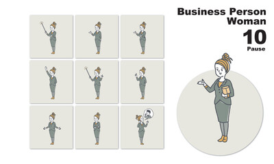 ビジネスパーソンのイラスト素材、ビジネスウーマン、セット