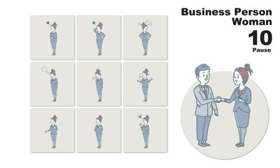 ビジネスパーソンのイラスト素材、ビジネスウーマン、セット