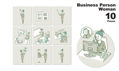 ビジネスパーソンのイラスト素材、ビジネスウーマン、セット