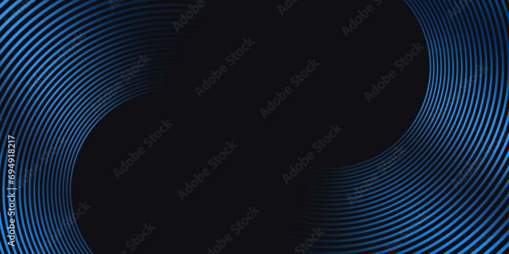 Poster dark blue abstract background with glowing circle curve geometric lines. modern shiny blue lines pat