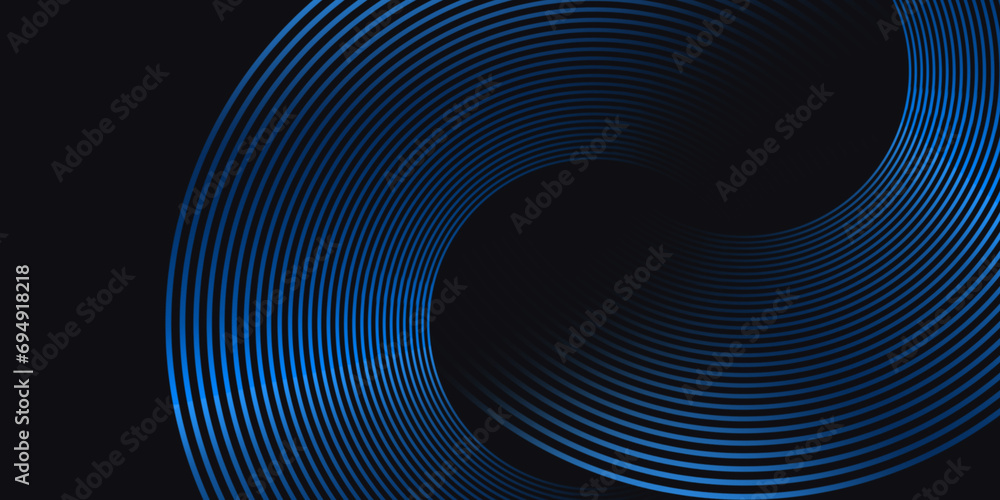 Aufkleber dark blue abstract background with glowing circle curve geometric lines. modern shiny blue lines pat