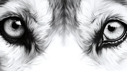 Fotobehang Intense Black and White Close-up of Animal Eyes in Detailed Fur Texture © Kiss