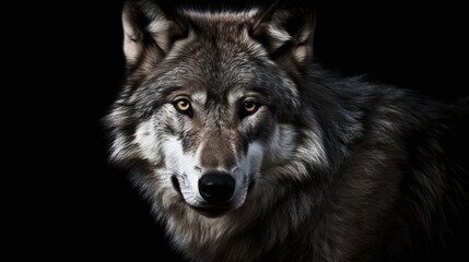 Fototapeta premium Intense Gray Wolf Gaze Captured in Low Light Nature Wildlife 