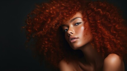 Elegant Woman with Curly Red Hair and Flawless Skin Beauty Portrait