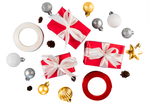 Christmas decoration set. Gift box and ball