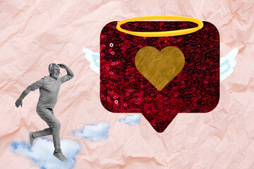 Creative banner advertisement of dating application for elderly people nimbus angel wings like...