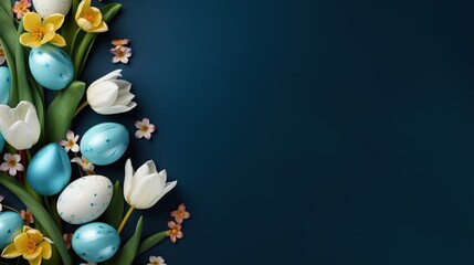 Easter background with Easter eggs and spring flowers.illustration