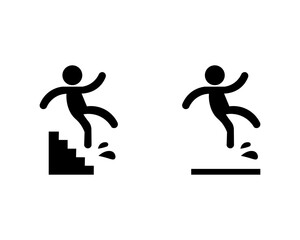 Fototapeta na wymiar Caution symbols with the figure of a falling man. Silhouette of a falling man. Wet floor dripping on the stairs, falling from the stairs vector eps10