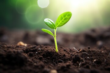 Fototapeta premium Close-Up Of Fresh Green Plant and green seed growing AI Generated