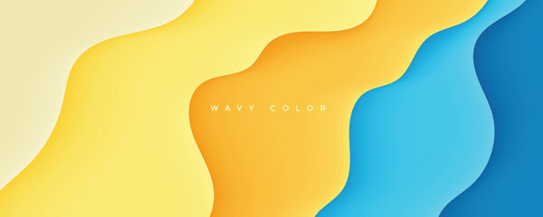 Yellow and blue wavy background papercut shape concept design