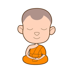 cute and lovely cartoon of monk meditate
