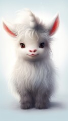 A white goat with long hair and big ears