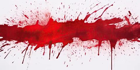 Poster Im Rahmen Red Blood Paint Texture on White Background, Smeared Scarlet Ink, Smeared Blood Pattern © ange1011