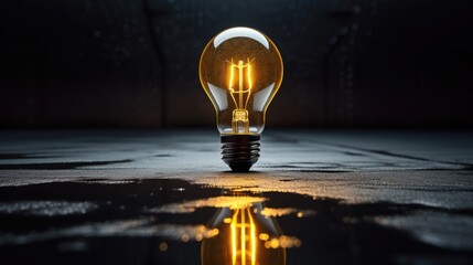 Lightbulb on reflective surface - Powered by Adobe