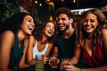 Group of young friends having a good time, Good friends. Fun times. of a group of friends laughing Ai generated