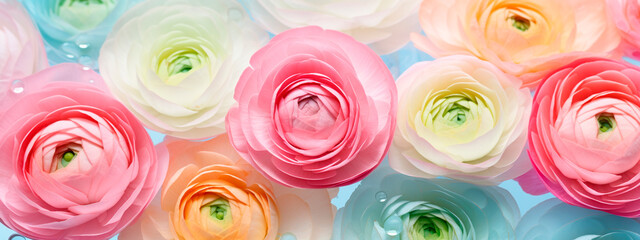Lots of colorful ranunculus flowers. Selective focus. - obrazy, fototapety, plakaty