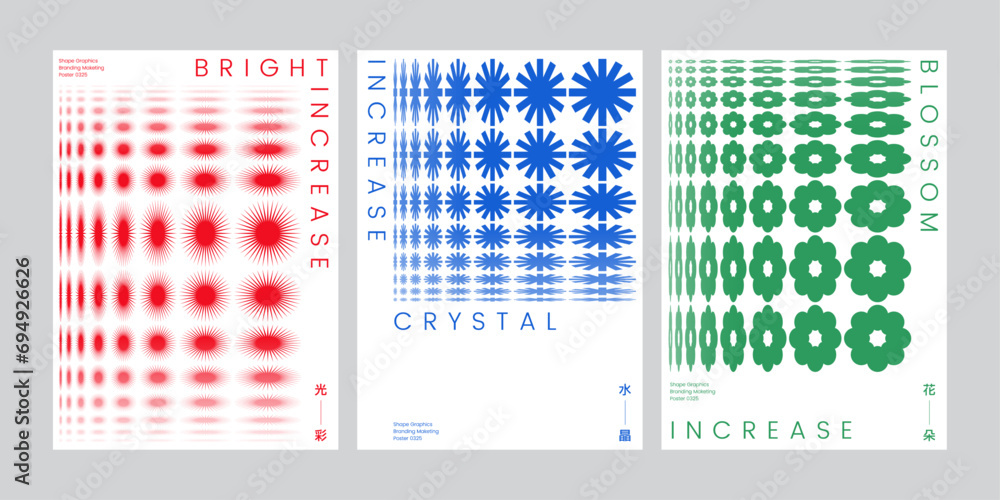 Poster graphic template set made with typography and abstract geometric shapes modern aesthetics of design 