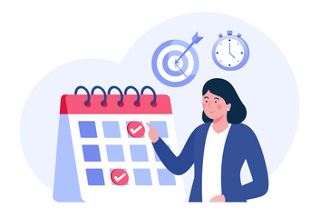 Schedule time management, deadline concept, planner, planning and organization, flat vector illustration banner for website