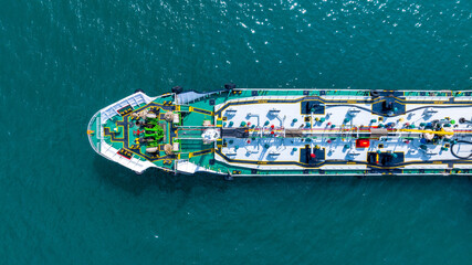 Aerial top view LPG gas ship, Ship tanker gas LPG top view on the sea for transportation, Liquefied...