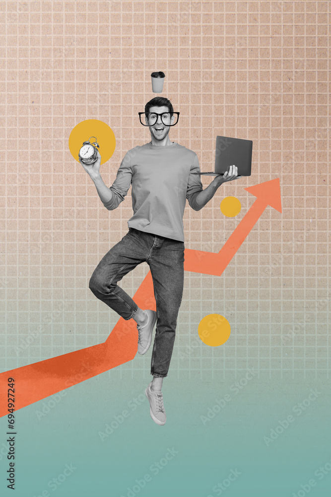 Poster Sketch image collage of successful busy man working online completing tasks isolated on creative gradient background