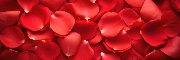 Top View of a Red Rose Petal with a Romantic Palette for St Valentines Day Concept Background - obrazy, fototapety, plakaty