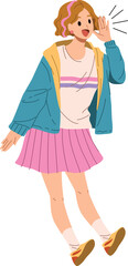 Teenager girl shouting or speak announcement illustration