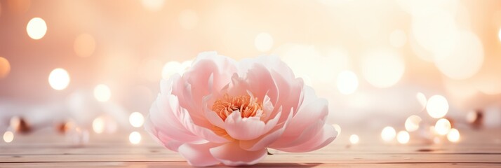 Single Peony Flower with Gentle Bokeh Blush and Cream White Tones for Valentines Day Concept Background