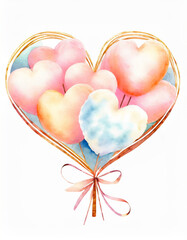 Kartka z motywem serca z waty cukrowej na urodziny i Walentynki. Generative AI - obrazy, fototapety, plakaty