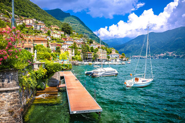 Como lake idyllic watefront in village of Ossuccio view - obrazy, fototapety, plakaty