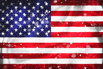 Grunge illustration of US flag with snow flakes