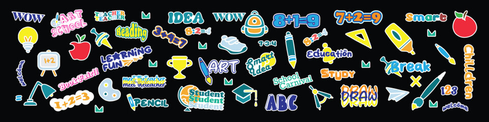 Pack of school supplies. Vector flat illustration in hand drawn style. Back to school