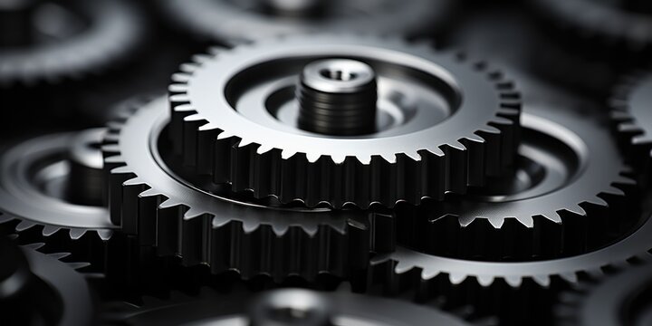 Close-up of gears and cogs, symbolizing industry mechanics.